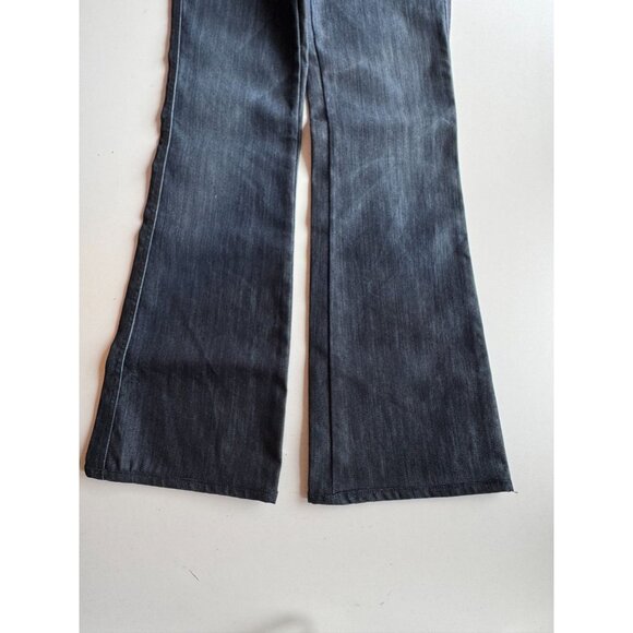 7 FOR ALL MANKIND Dark Rinse Embroidered Crystal "A" Pocket FlaredJeans, Size 27 - Picture 7 of 13